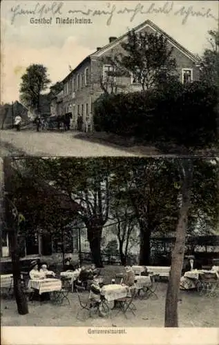 Ak Niederkaina Bautzen Oberlausitz, Gasthof  Gartenrestaurant, Menschen im Freien