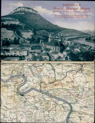 Klapp Landkarten Ak Königstein an der Elbe Sächsische Schweiz, Hotel Blauer Stern