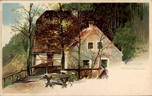 Künstler Litho Köller, G., Dresden Nordost Hosterwitz, Keppmühle