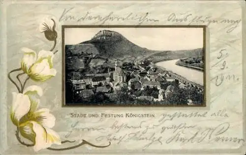 Präge Ak Königstein Elbe, Ort, Blumenranken, 1911