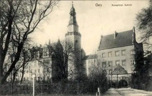 Ak Oleśnica Oels Schlesien, Kronprinzliches Schloss,  Architektur, Bäume im Vordergrund