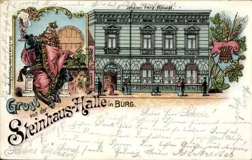 Litho Burg bei Magdeburg, Steinhaus-Halle, Inh. Fritz Bünnige