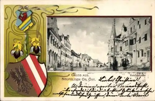 Präge Wappen Passepartout Ak Neufelden Oberösterreich, Reichsstraße