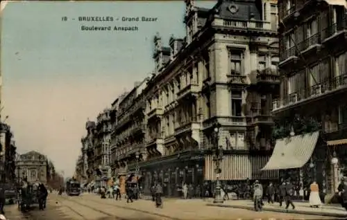 Ak Bruxelles Brüssel, Grand Bazar, Boulevard Anspach, belebte Straße,  Gebäude
