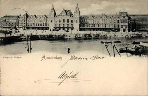 Ak Amsterdam Nordholland Niederlande, Centraal Station, Amsterdam in 1900,  Architektur