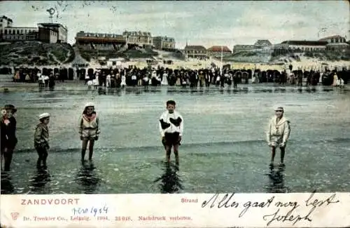 Ak Zandvoort aan Zee Nordholland Niederlande, Badestrand, viele Menschen, Jungen im Wasser, 1904,