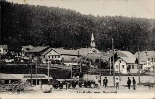 Ak Les Hauts Geneveys Kt. Neuenburg, Teilansicht, Bahnhof