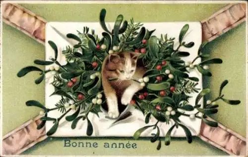 Präge Ak Neujahr, Katze