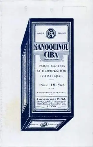 CPA Reklame, Sanoquinol Ciba, Pour Cures d'Elimination Uratique