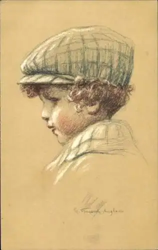 Künstler Ak Gemaltes Kind-Porträt, Mütze