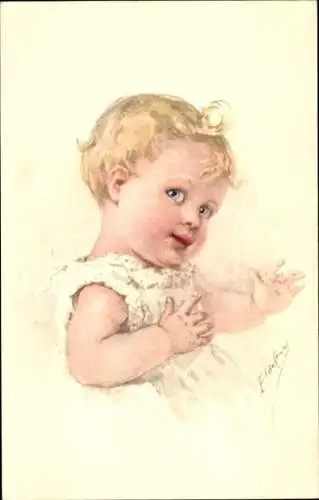 Künstler Ak Gemaltes Kind-Porträt, Weißes Kleid