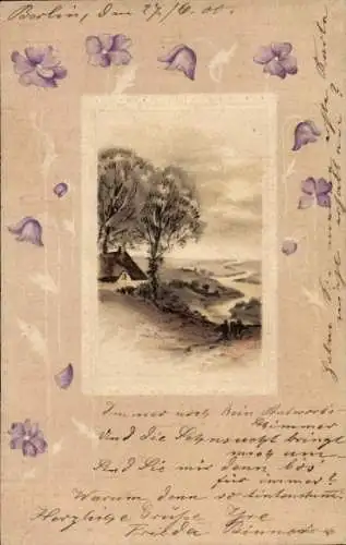 Präge Passepartout Ak Dorfidyll, Blumen