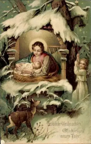 Litho Glückwunsch Neujahr, Christkind