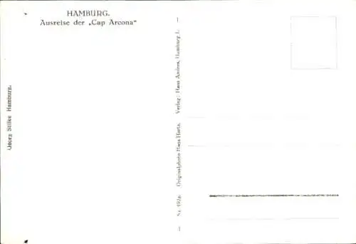 Ak Hamburg, Dampfer Cap Arcona, HSDG