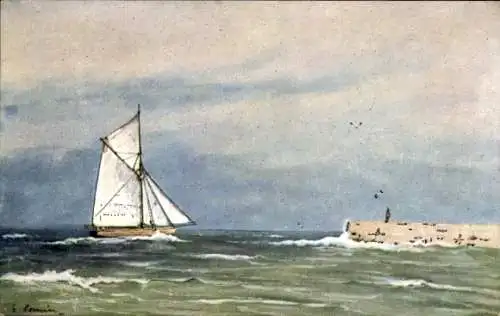 Künstler Ak See, Segelboot, Wellen