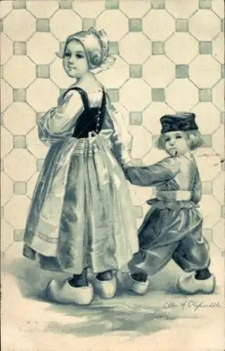 Künstler Ak Geschwister in niederländischen Trachten, Kinder