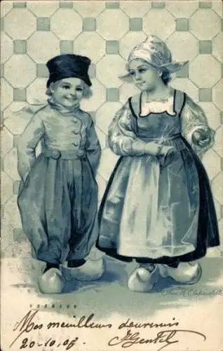 Künstler Ak Geschwister in niederländischen Trachten, Kinder