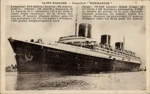 Ak Saint Nazaire Loire Atlantique, französisches Passagierschiff Normandie