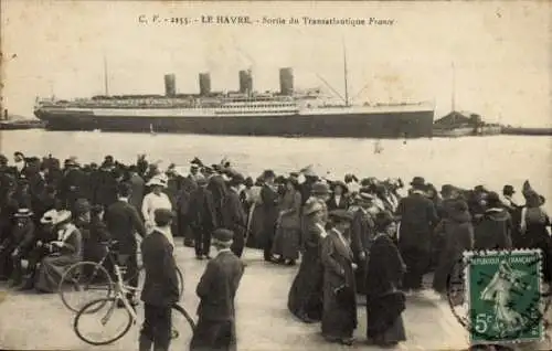 Ak Le Havre Seine Maritime, Abfahrt des französischen Transatlantikliners France