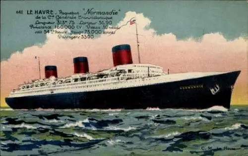 Ak Le Havre Seine Maritime, französisches Passagierschiff Normandie