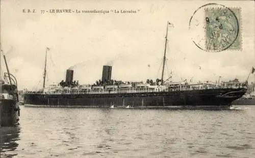 Ak Le Havre Seine Maritime, Das Bild zeigt ein Schiff, das im Hafen liegt. Es ist schwarz und ...