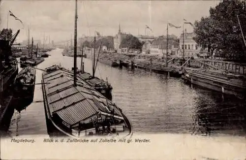 Ak Magdeburg an der Elbe, Magdeburg. Blick v. d. Zollbröcke auf Zollelbe mit gr. Werder.