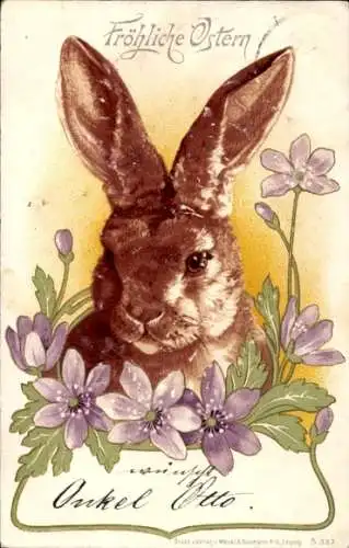 Ak Altenburg in Thüringen, Osterhase mit Veilchen.