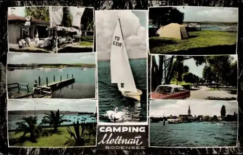 Ak Radolfzell am Bodensee, Camping  Segelboot, Zelt, Auto, Uferpromenade