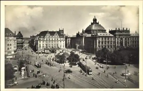 Ak München, Karlsplatz, Justizpalast, Straßenbahn