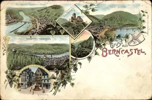Ak Bernkastel Kues an der Mosel, Gruss aus  Ansichten von Burgen und Weinbergen