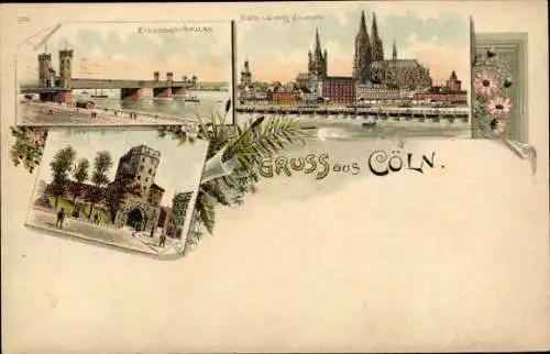 Ak Köln am Rhein, Eisenbahnbrücke, Kölner Dom, Stadtansicht