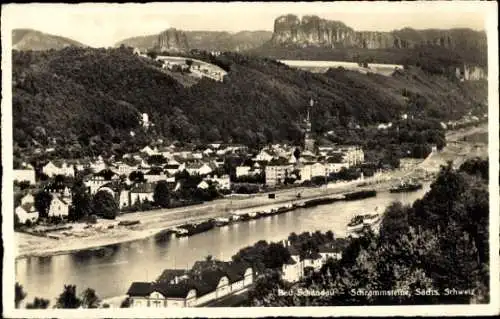 Ak Bad Schandau Sächsische Schweiz, Gesamtansicht, Schrammsteine
