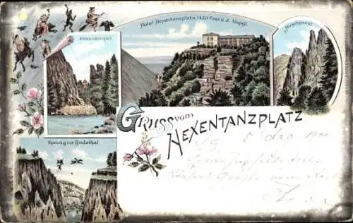 Litho Thale im Harz, Hotel Hexentanzplatz, Kronentempel, Sprung ins Bodetal, Hirschgrund
