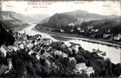 Ak Wehlen an der Elbe Sächsische Schweiz, Blick auf Wehlen, Elbe, Sächsische Schweiz, Bastei, ...