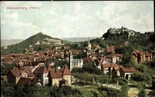 Ak Blankenburg am Harz, Totalansicht des Ortes, Berge 