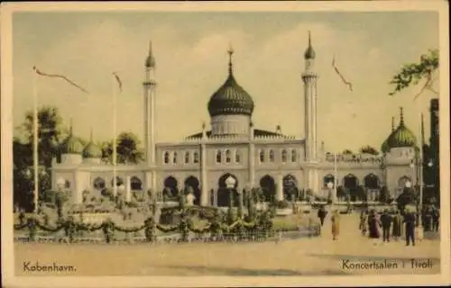 Ak København Kopenhagen Dänemark, Koncertsalen i Tivoli, markante Türme, Gartenanlage, histori...