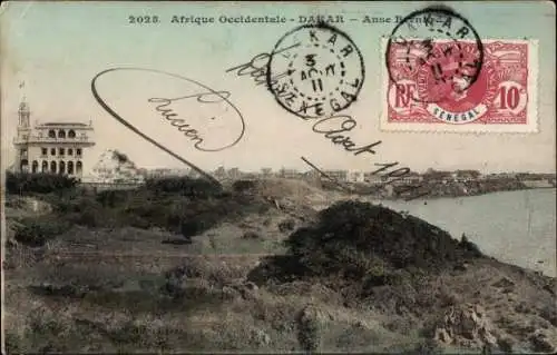 Ak Dakar Senegal, Afrikanische Landschaft, Küstenansicht, Gebäude