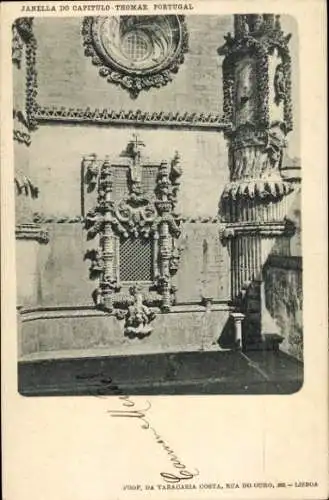 Ak Tomar Portugal, Historisches Fenster, Architektur, Barockstil, schwarz-weiß Photograph