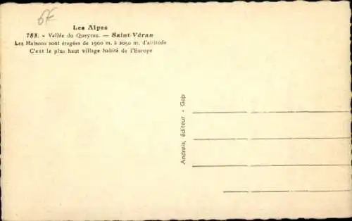 Ak Saint Véran Hautes Alpes, Gesamtansicht