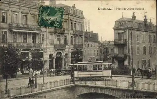 Ak Épinal Lothringen Vosges, Stadtansicht, Pont des Quatre-Nations, Bazar des Vosges, Bahnhof, Gr