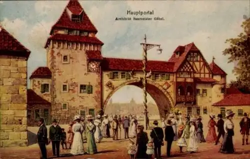 Künstler Ak Hamburg Mitte, Hauptportal Architekt Baumeister Göbel, 16. D. Bundesschießen 1909