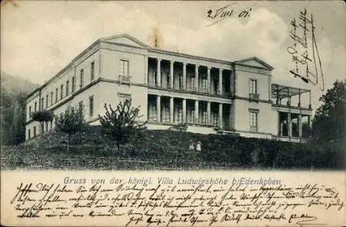 Ak Edenkoben an der Haardt Pfalz, Vorderansicht der Villa Ludwigshöhe, umgeben von Bäumen, Grußte