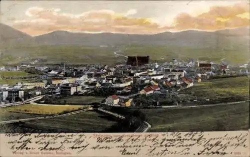 Ak Strzegom Striegau Schlesien, Ansicht von  Kreuzberg, Häuser, Landschaft, alte Schrift