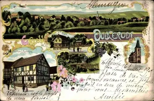 Litho Volkerode Rosdorf in Niedersachsen, Panorama, Gasthaus Rudolph, Kirche, Schule