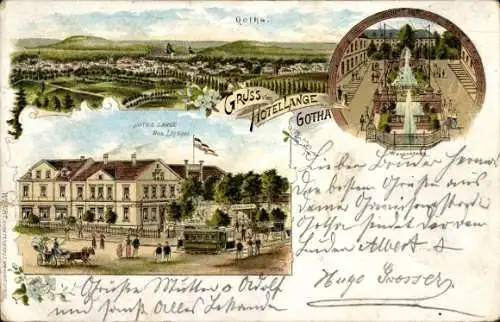 Litho Gotha in Thüringen, Panorama, Hotel Lange, Wasserkunst