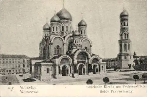 Ak Warszawa Warschau Polen, Russische Kirche, Sachsen-Platz,  Architektur