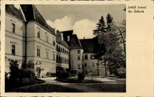 Ak Leibnitz Steiermark, Schloß Seckau,  Architektur, Bäume, Himmel, Schwarz-Weiß