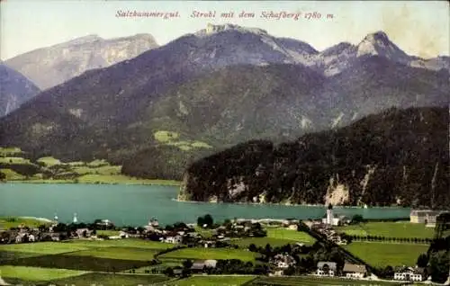 Ak Strobl in Salzburg, Salzkammergut,  Schafberg 1780 m, Berglandschaft, See
