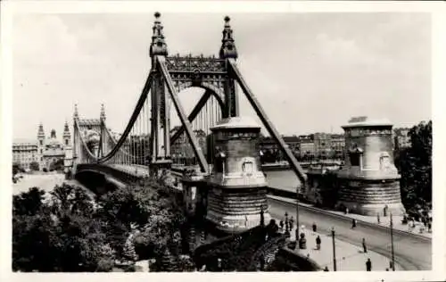 Ak Budapest Ungarn, Erzsébetbrücke, Stadtansicht, Schwarz-Weiß-Fotografie