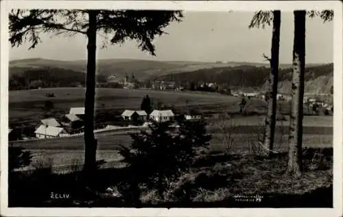 Ak Želiv Seelau Region Hochland, Landschaft mit Blick auf  Berge, Bäume, ruhige ländliche Szene
